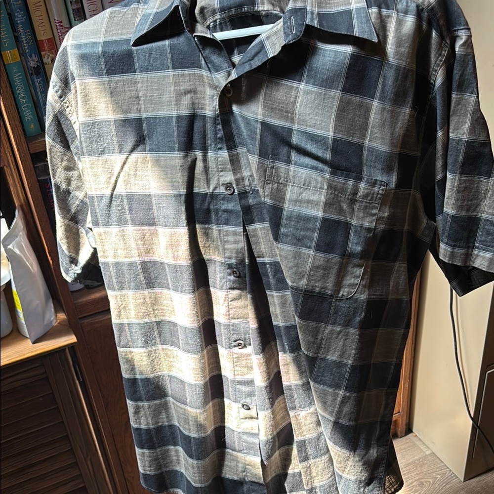 Black and Gray Casual Button Down Shirt with Plaid Design